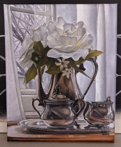 Original Still Life Oil Painting -"White Rose Tea"